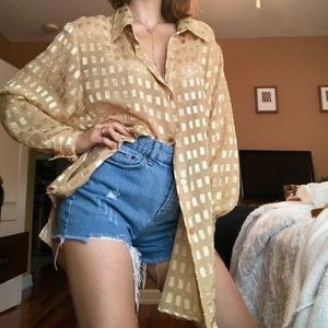 Unique Vintage Metallic Sheer Button Down Blouse